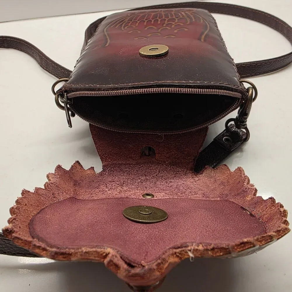 Genuine Leather  Colorful Owl Cross-body Wallet/Purse